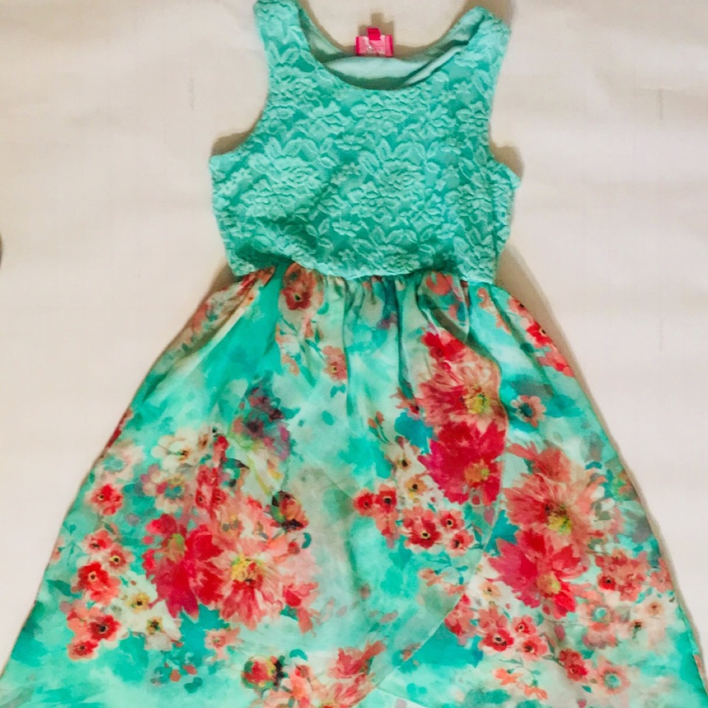 Girls Green flower print dress